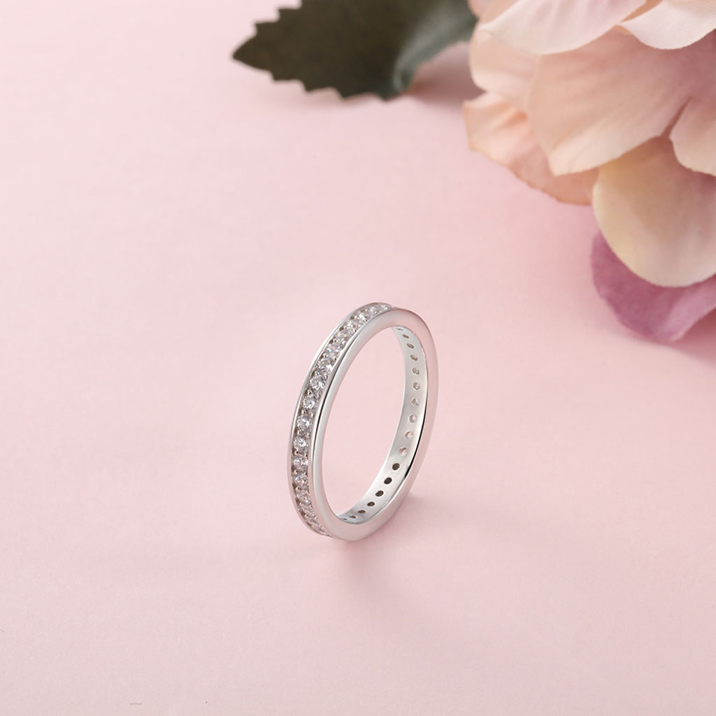 Silver Ring Eternity Elderflower - 925s CZ Diamonds