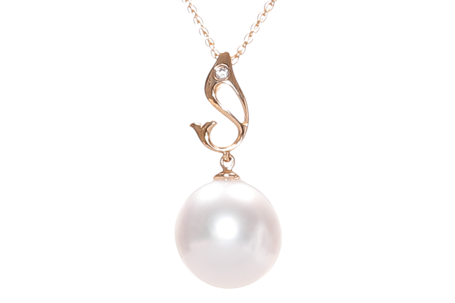 Pendente con grande perla dei mari del sud da 12-13 mm con montatura in oro 