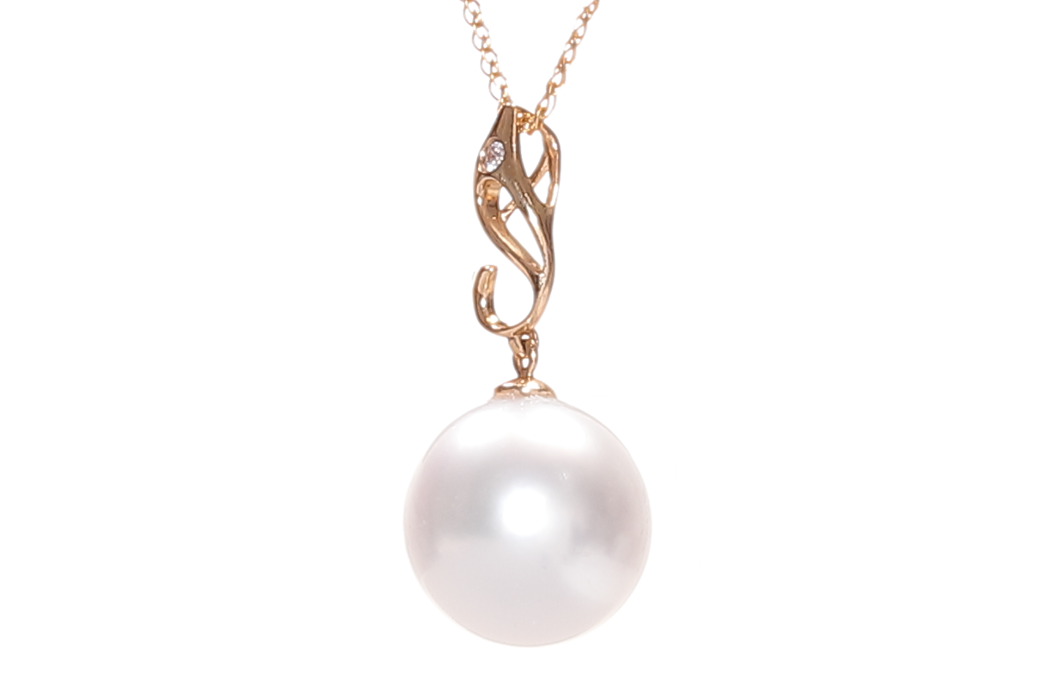 Pendente con grande perla dei mari del sud da 12-13 mm con montatura in oro  - 2