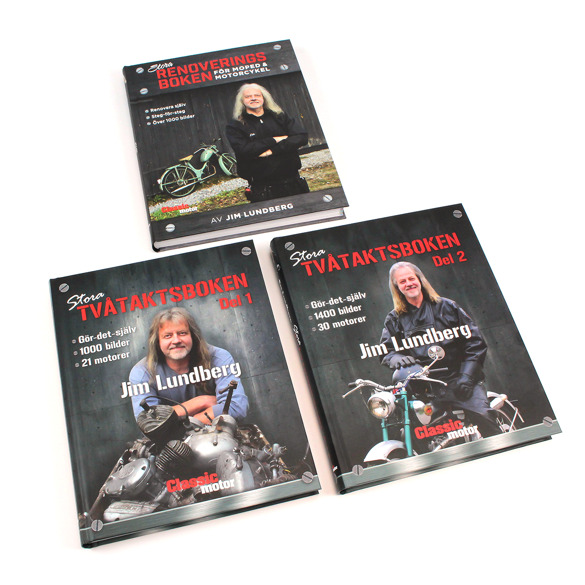 Jim Lundbergpaketet 3 böcker : Stora tvåtaktsboken del 1 & 2 och Stora renoveringsboken för Moped och Motorcykel