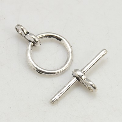 Runt togglelås 12 mm i ljus silverfärg med ring och stav, 4-pack