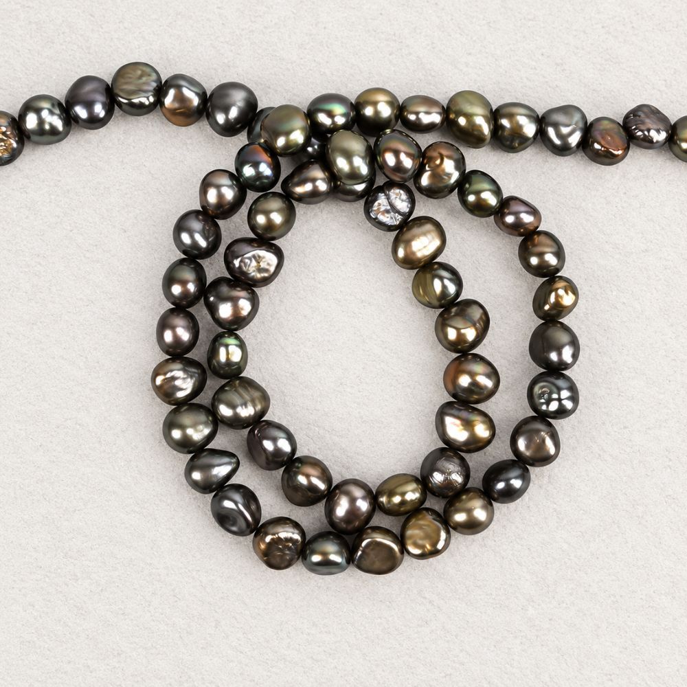 Sötvattenspärlor olivgrön metallic nuggets 6–7 mm - 3