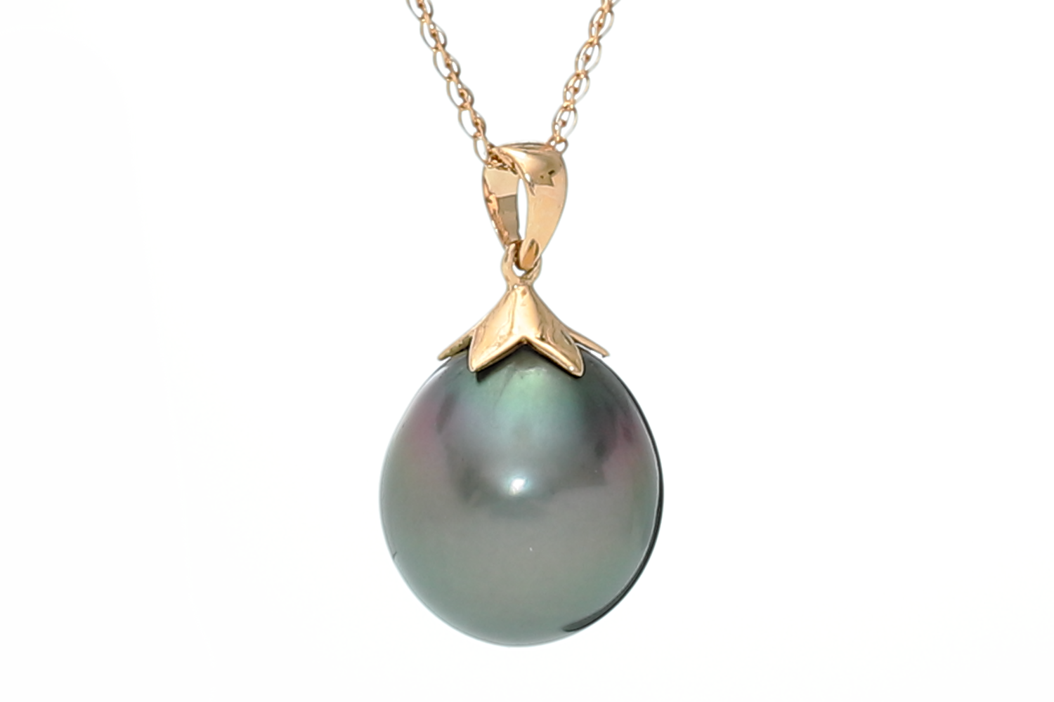 Großer tropfenförmiger Perlenanhänger-Tahiti in Gold 12–13 mm - 3