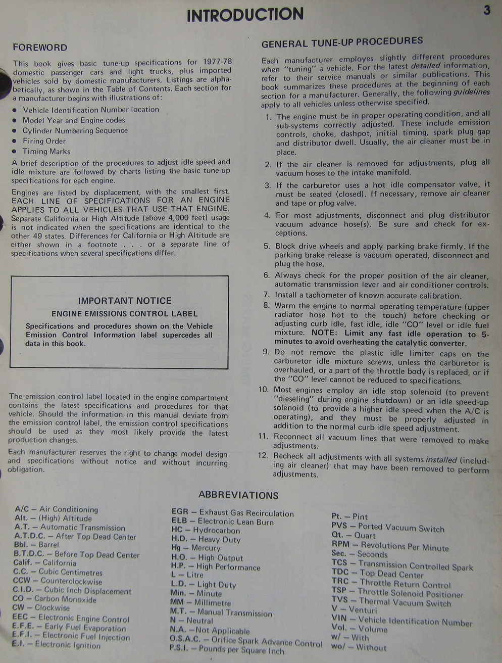1977-78 Tune-Up Specifications - 3