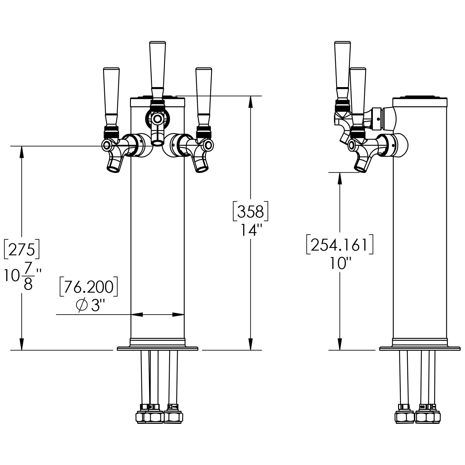 Tappetårn "ølstolpe" med tretaphaner, forkromet - 3