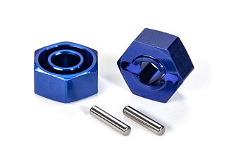 Traxxas 1654X Wheel hubs, hex (blue-anodized, lightweight aluminum) (2)/ axle pins (2)