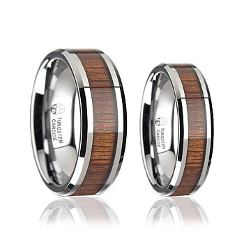 Ring - Shiny Koa - Lyxig Tungstensring Koa Wood Inlay Högblank