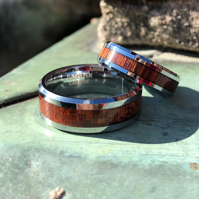 Ring - Shiny Koa - Luxurious Tungsten Ring Koa Wood Inlay High Gloss - 5