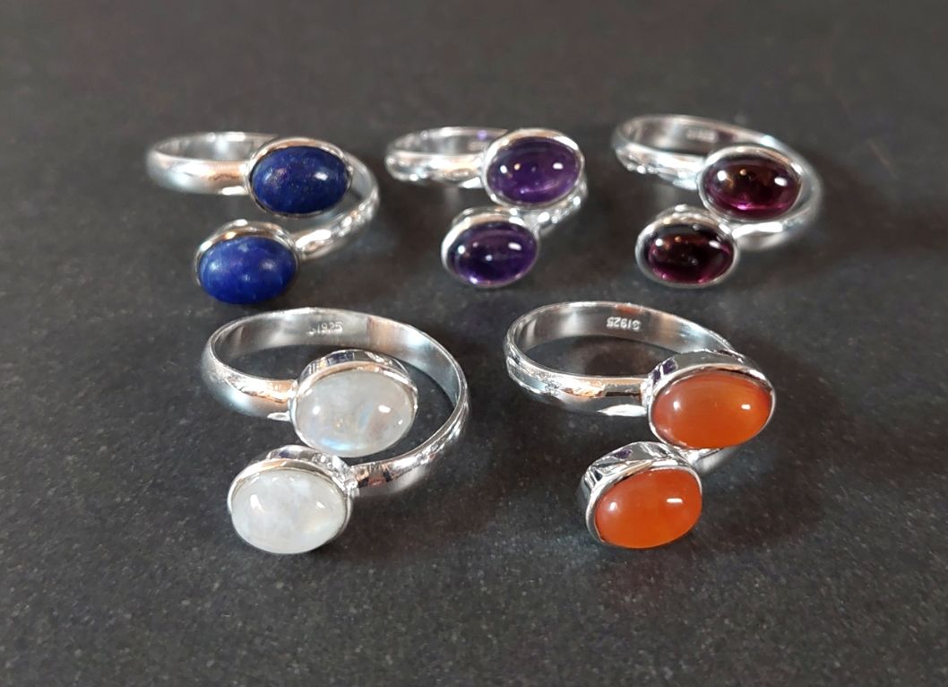 Ställbar Silverring med två ovala cabochoner - 3