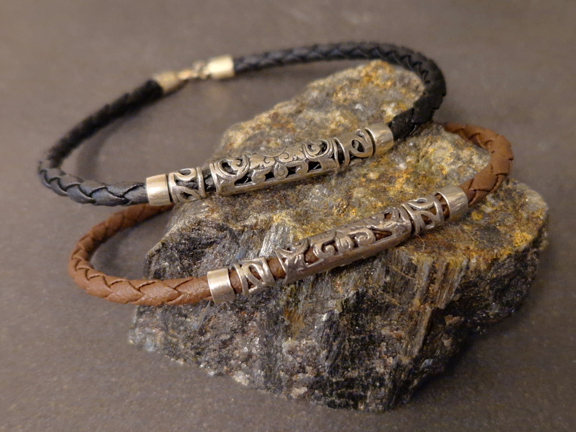 Balinese Läder/Silver Armband
