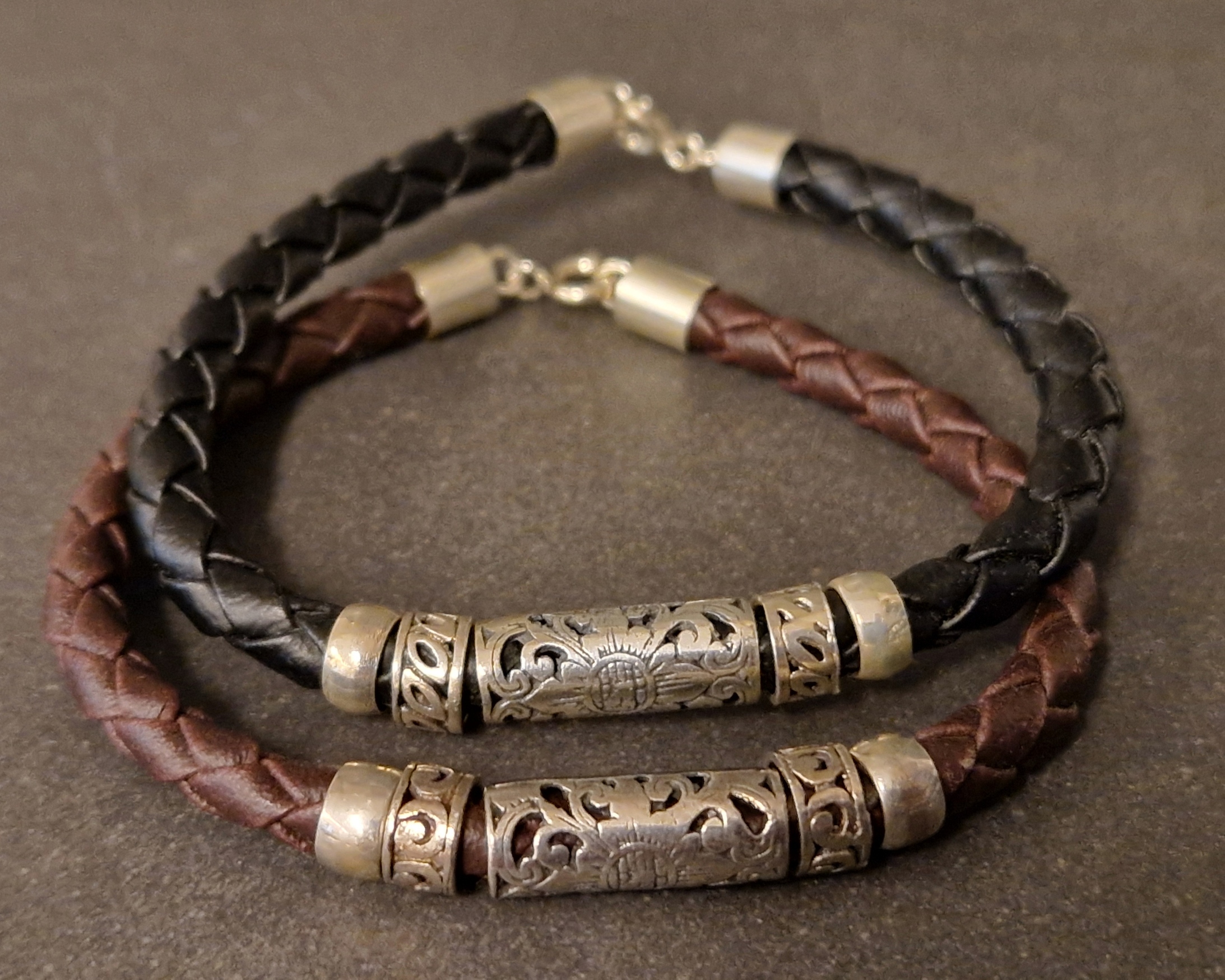 Balinese Läder/Silver Armband - 2