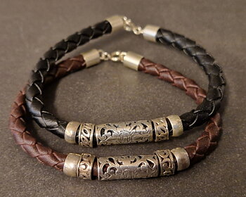 Balinese Läder/Silver Armband