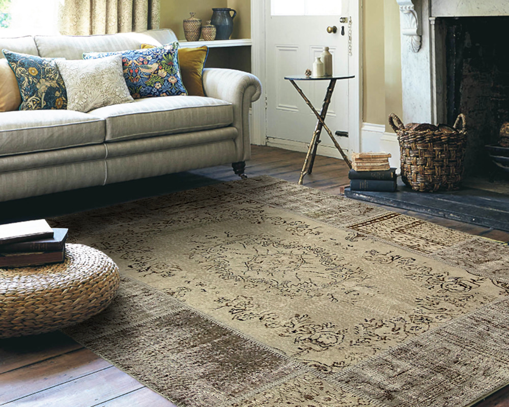 Brun patchworkmatta vintage stil 170 x 240 cm