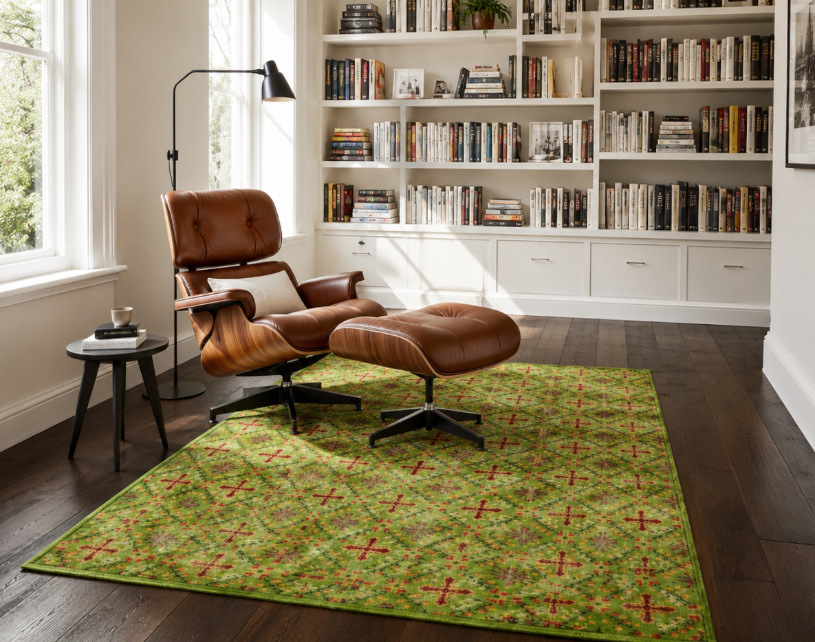 Unik vintage matta grön 155 x 241 cm