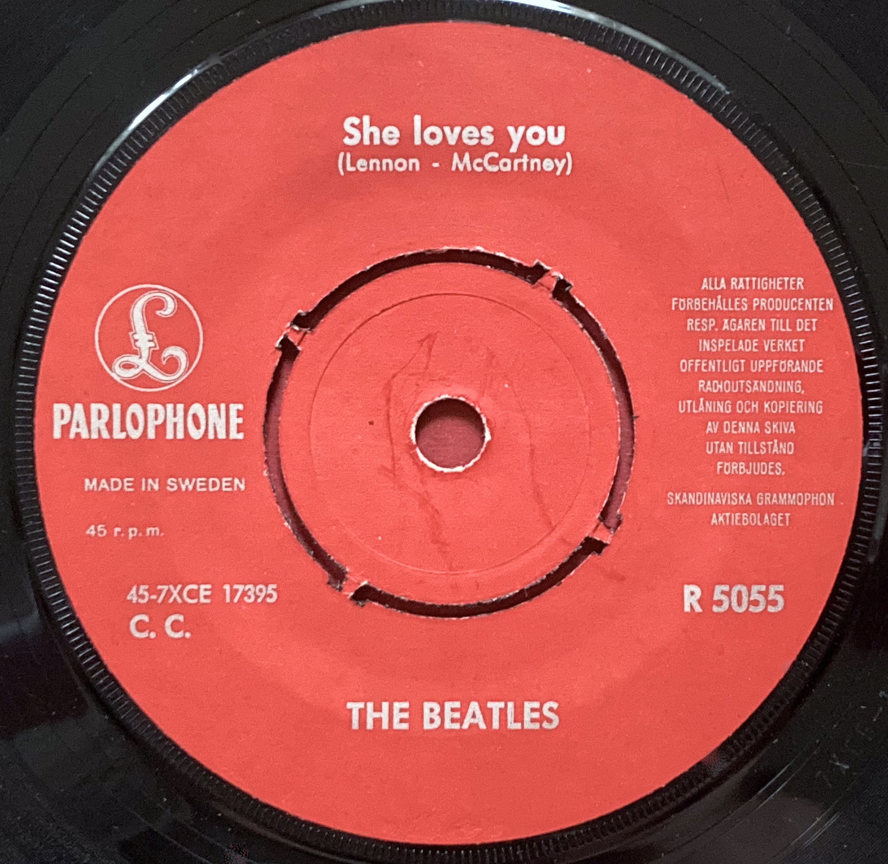 BEATLES - She loves you 7" LIGHT BLUE Swe PS 1963 - 3