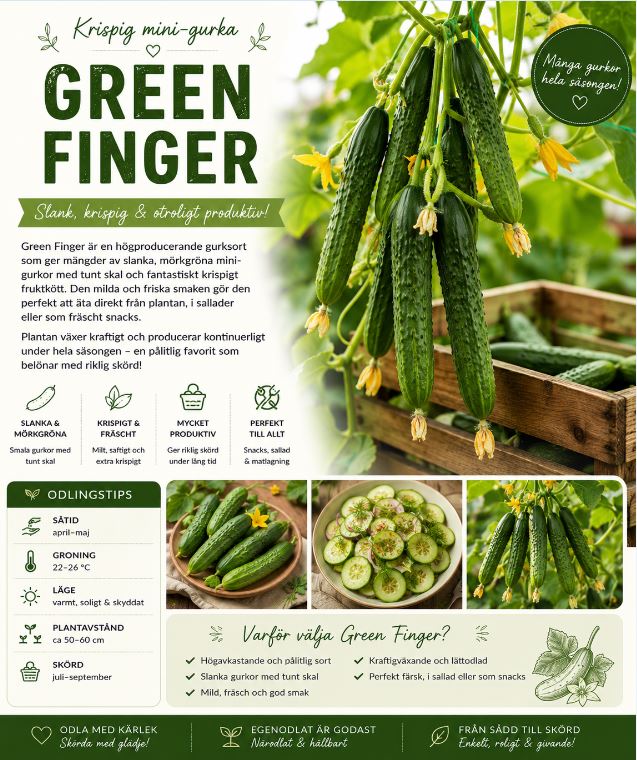 Gurka ‘Green Finger’  Krispig mini-gurka med riklig skörd och fantastisk smak