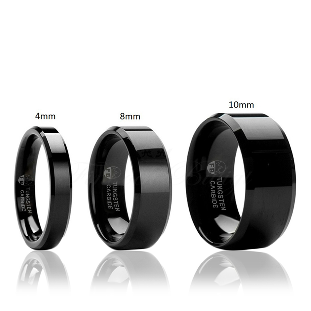 Square Shiny Black - Tungsten ring Sort 4mm 8mm 10mm - 5