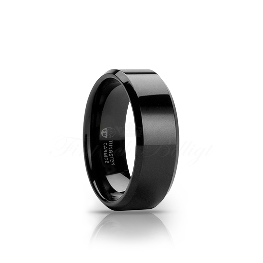 Square Shiny Black - Tungsten ring Sort 4mm 8mm 10mm - 3