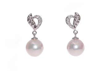 Perlenohrring-Akoya in AAA-Qualität mit Weißgold und Diamanten 8–8.5 mm