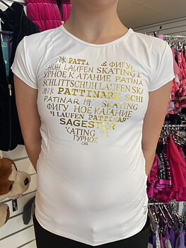 Vit t-shirt från Sagester med text i guld