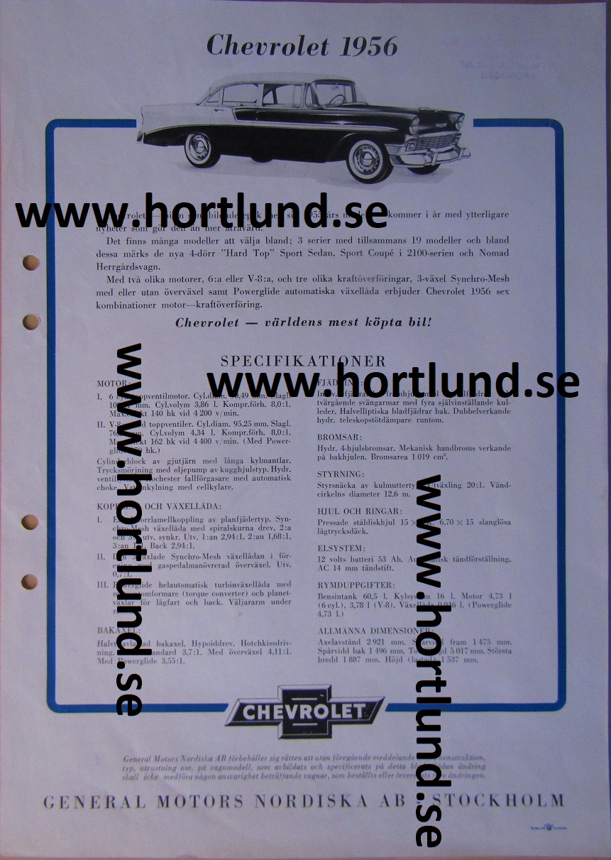 1956 Chevrolet Broschyr Svensk