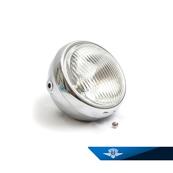 Headlight complete, chrome lamp housing. Yamaha FS1/Chappy/Yankee/YB50/Solifer SM77