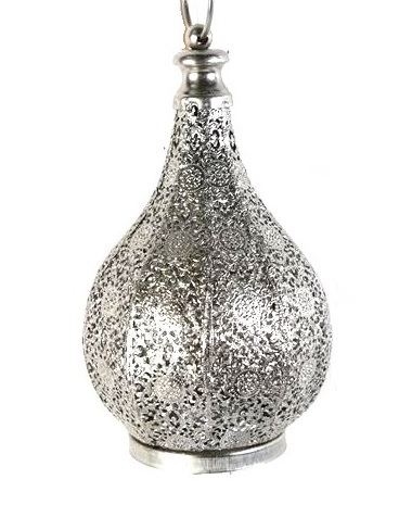 Droppe silver färgad lykta med genombrutet spetsmönster plåt shabby chic lantlig stil. - 2