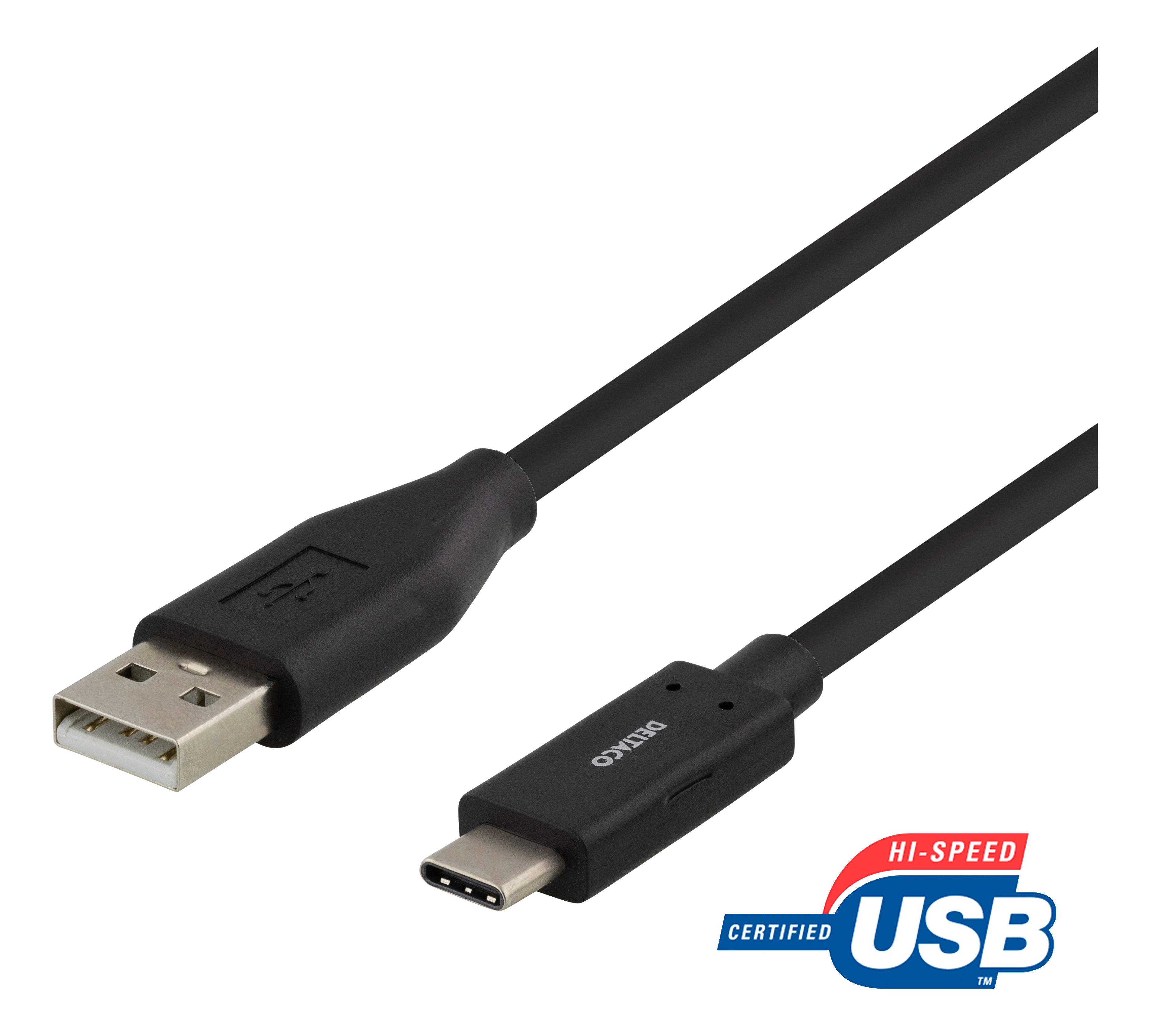 Deltaco USB-kabel, Typ C - Typ A ha, 2m, svart