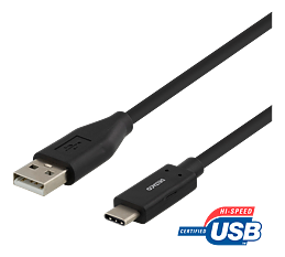 Deltaco USB-kabel, Typ C - Typ A ha, 2m, svart