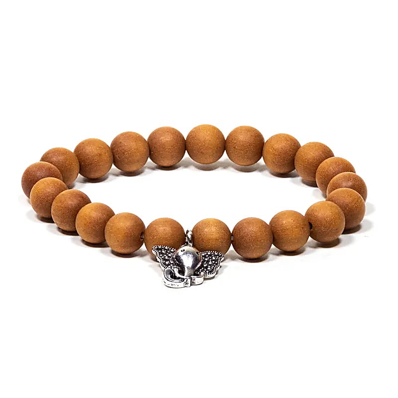 Mala/armband med 21 sandelträpärlor och en Ganesh-charm.