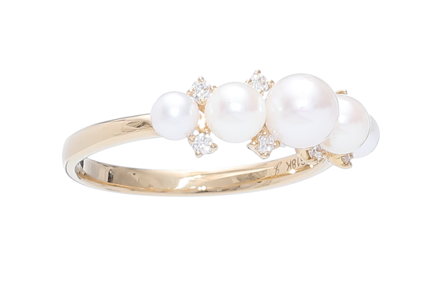 Akoya pearl ring set in gold with diamonds - 3