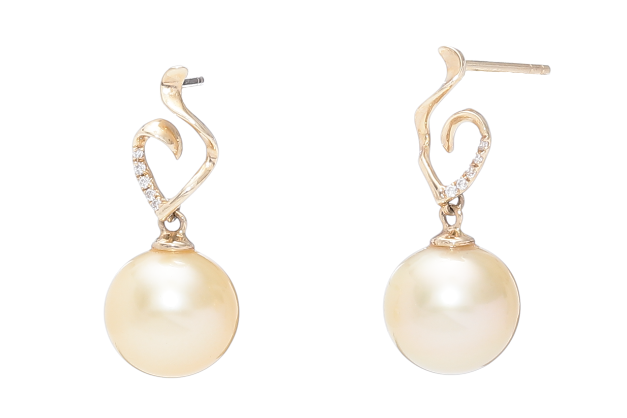 Hochwertige Südseeperlen-Ohrringe mit Gold und Diamanten 9–10 mm - 4