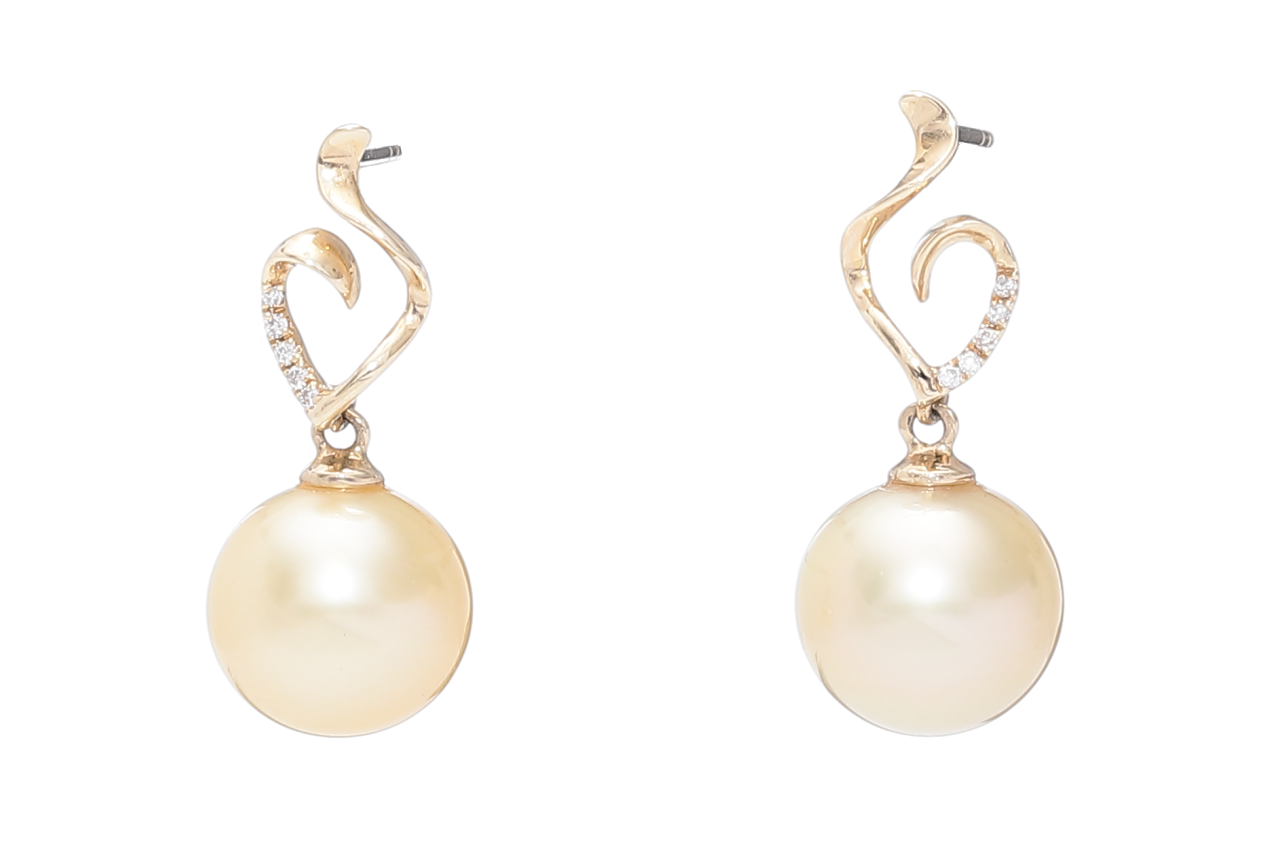 Hochwertige Südseeperlen-Ohrringe mit Gold und Diamanten 9–10 mm - 3