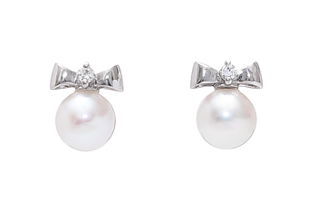 Kleine Perlenohrringe-Akoya mit Weißgold und Diamanten von 5.5–6 mm