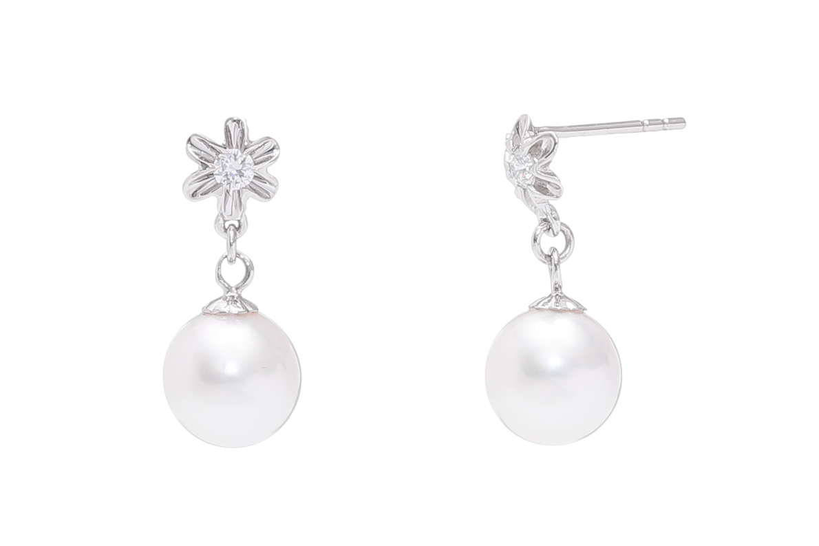 Perlenohrringe-Akoya in AAA-Qualität mit Weißgold und Diamanten von 8–8.5 mm - 2