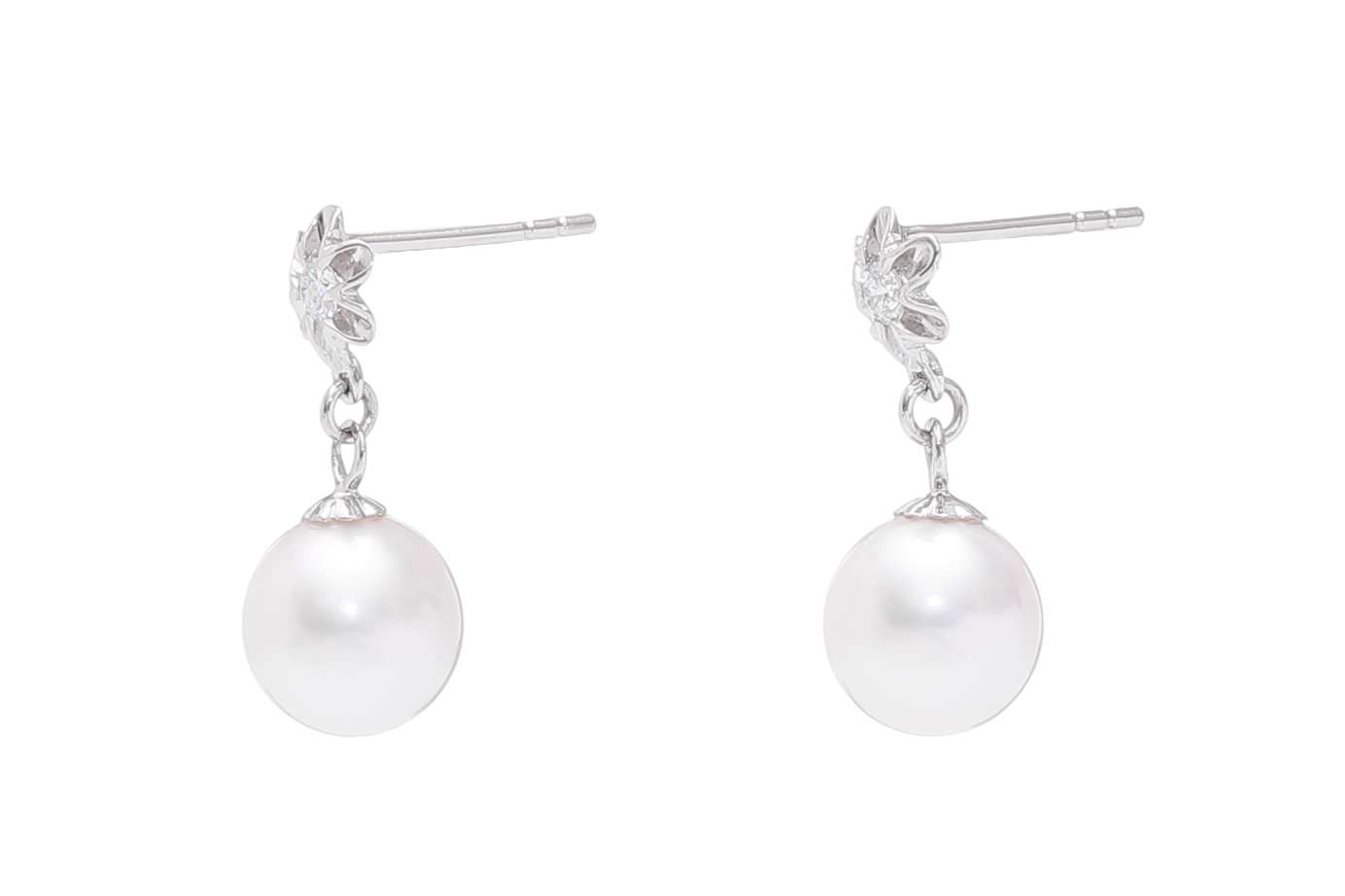 Perlenohrringe-Akoya in AAA-Qualität mit Weißgold und Diamanten von 8–8.5 mm - 3