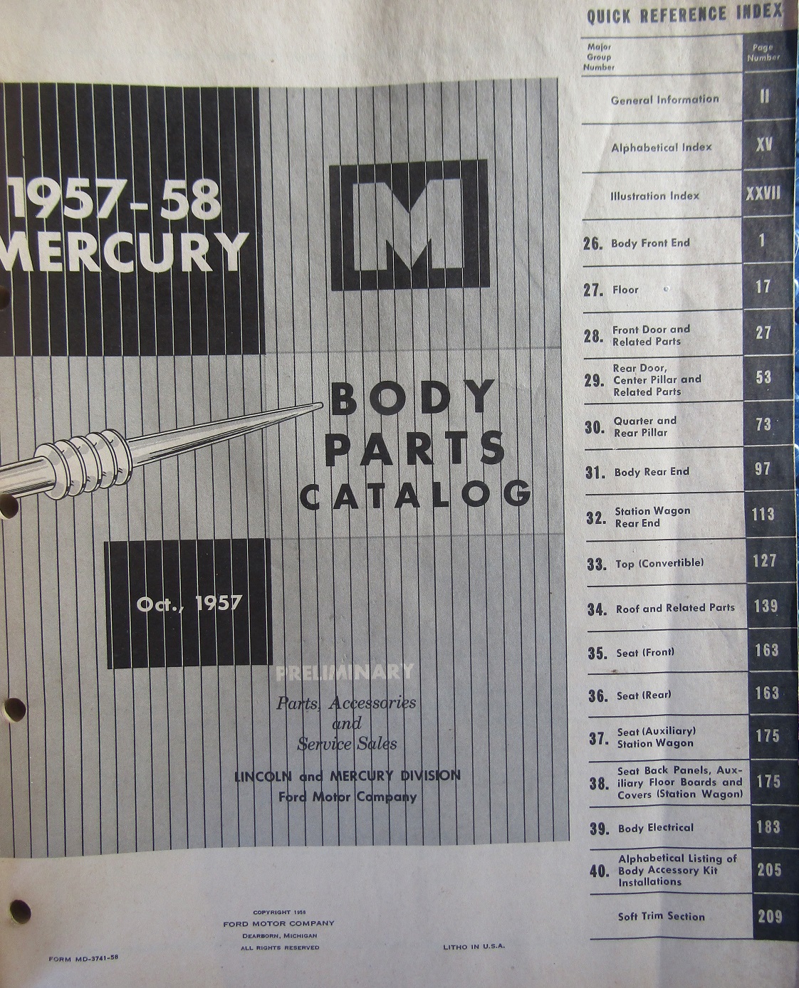 1957-1958 Mercury Body Parts Catalog - 2