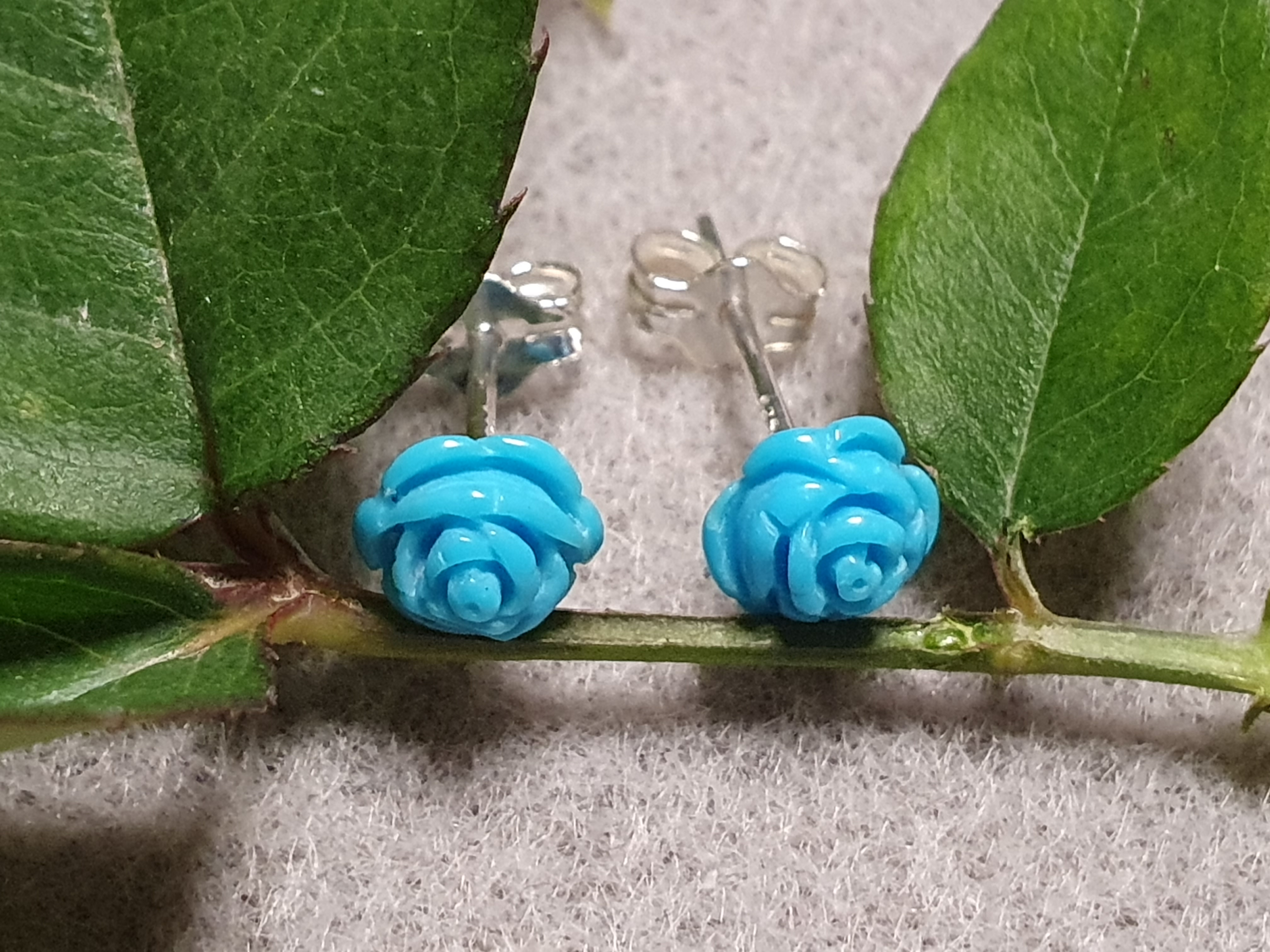 Turquoise sculpted rose approx. 6 mm, ear stud 925 silver - 3