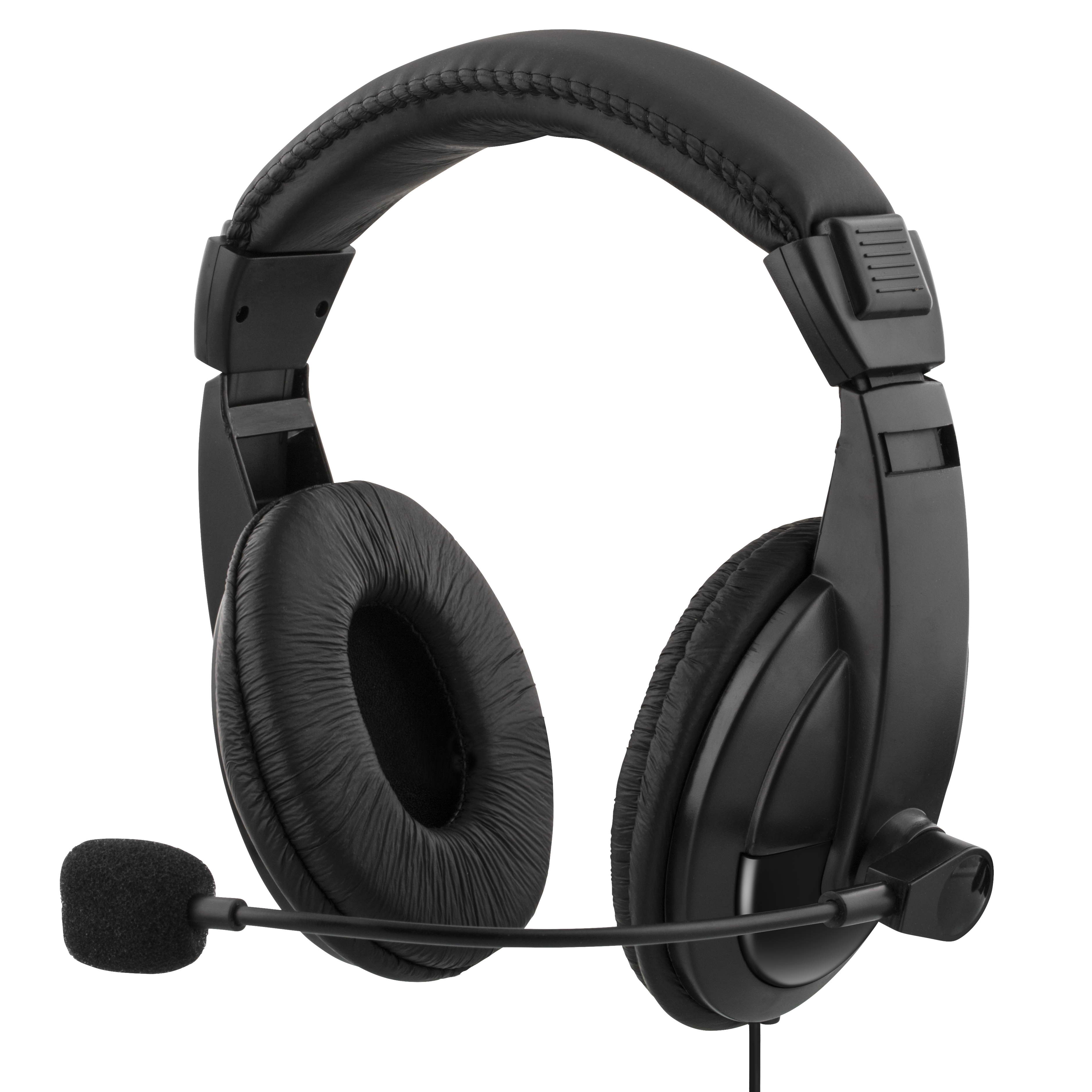 Deltaco Stereo Headset, stora kåpor, volymkontroll, 2x 3,5mm, 2m, svart