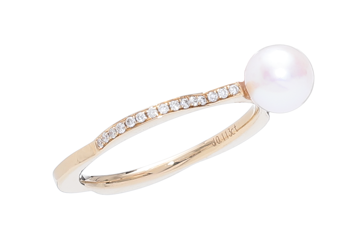 Akoya pearl ring set in gold with diamonds - 3
