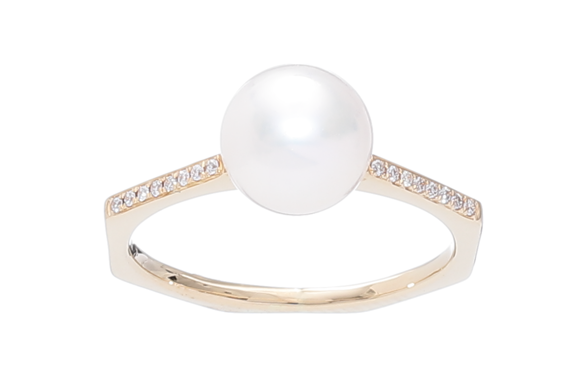 Perlenring,-Akoya in 18 Karat Gold mit Diamanten