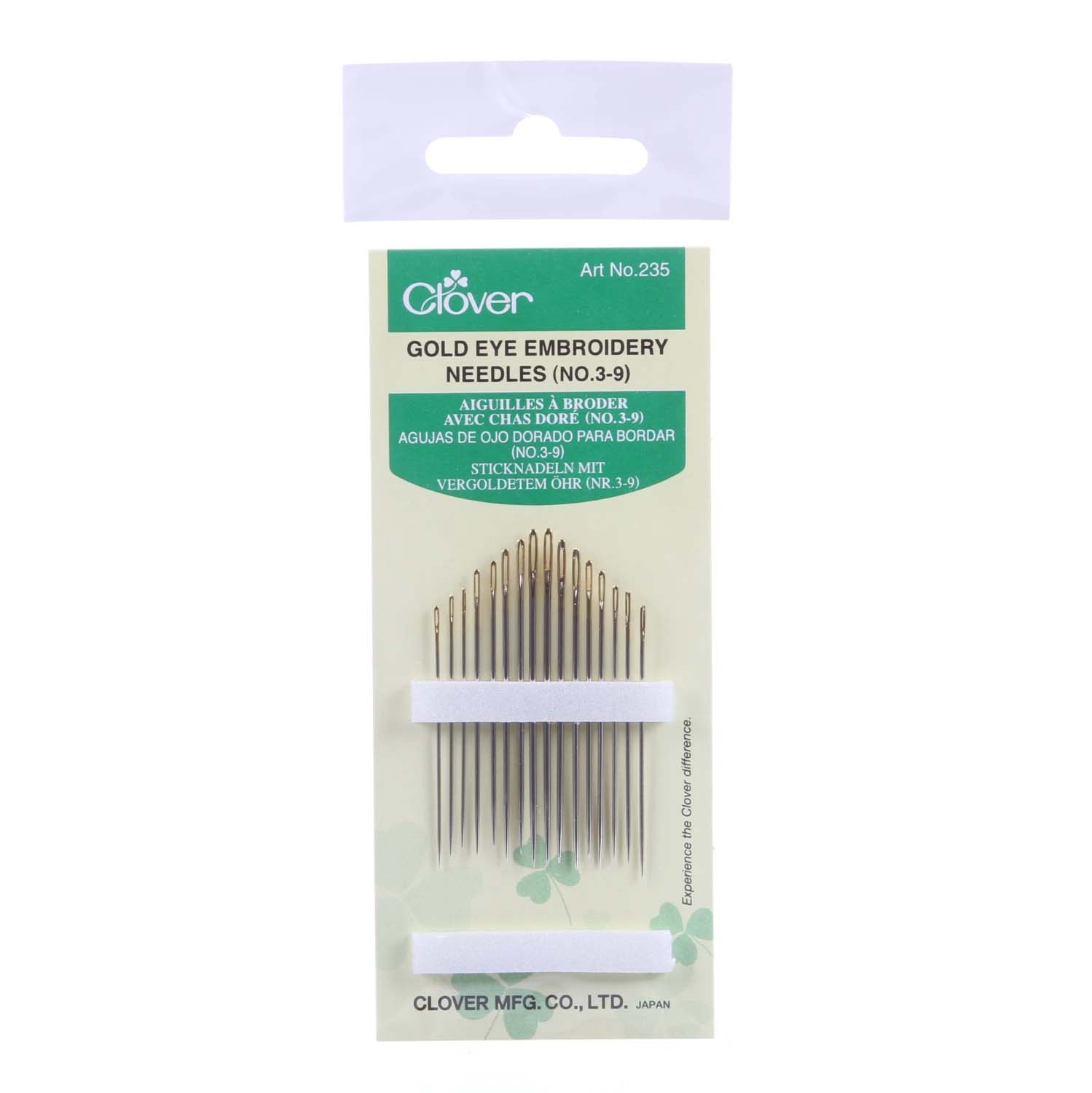 Broderinålar No.3-9, 16st - Clover Embroidery Needles Gold Eye