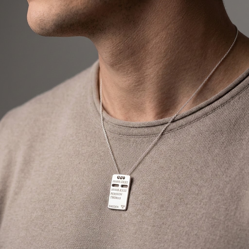 ID bricka, Halsband med gravyr - Silver - 4
