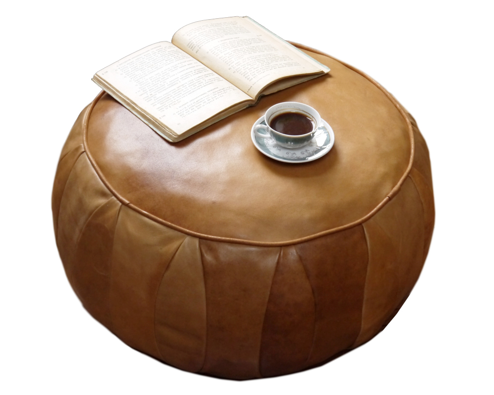 Läder Sittpuff Vintage