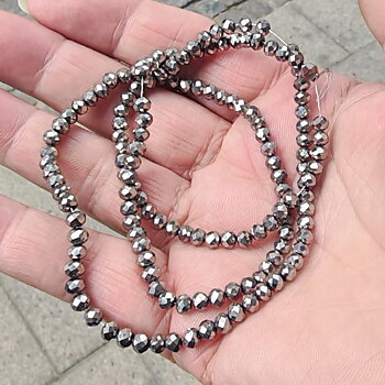 Glaskristall rondell metallic mörksilver 4,5 x 3,5 mm – hel sträng