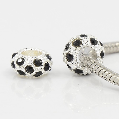Bead / pendant-silver m. rhinestones, Black