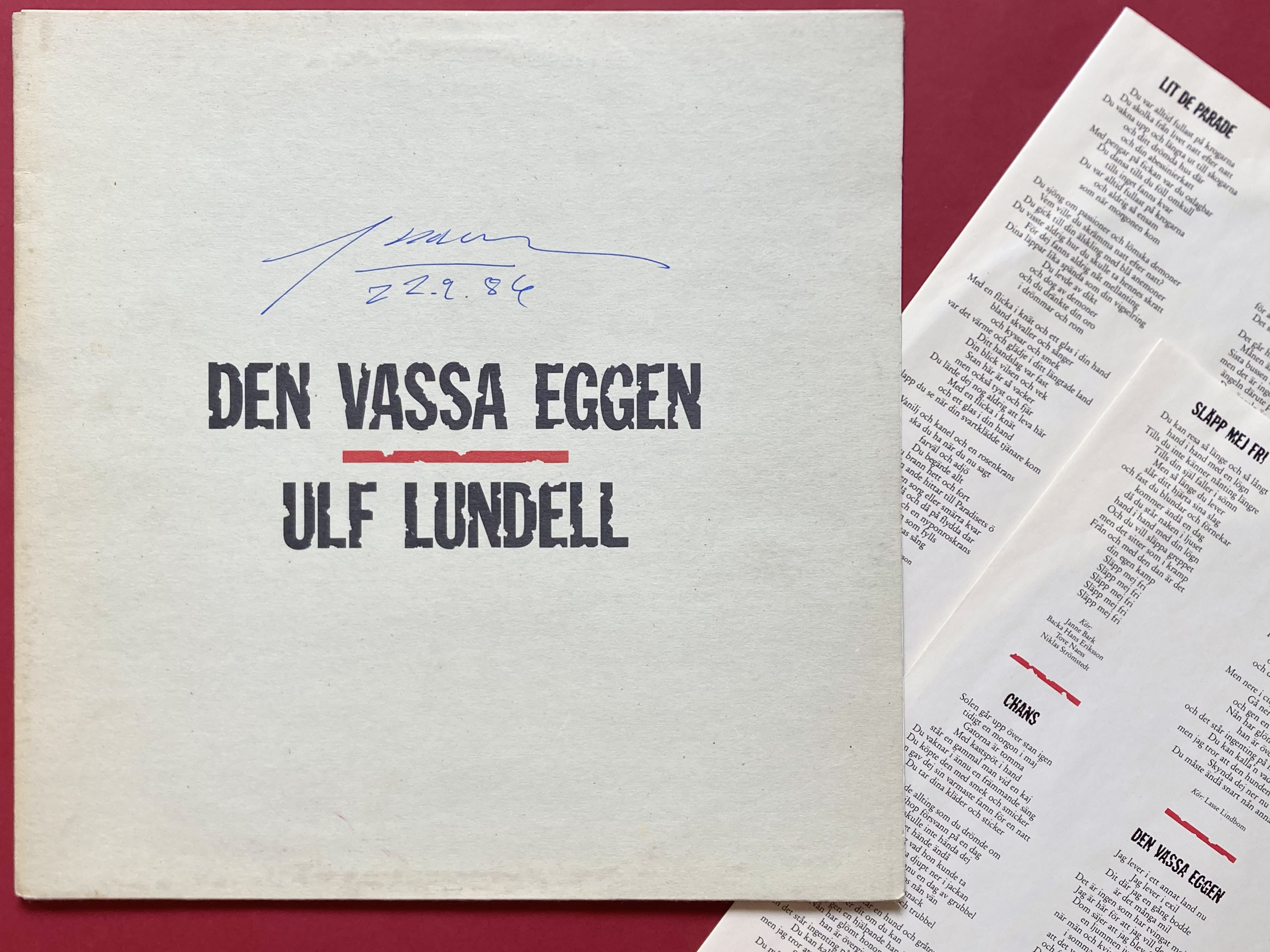 ULF LUNDELL - Den vassa eggen SIGNERAD 2LP 1985 - 2