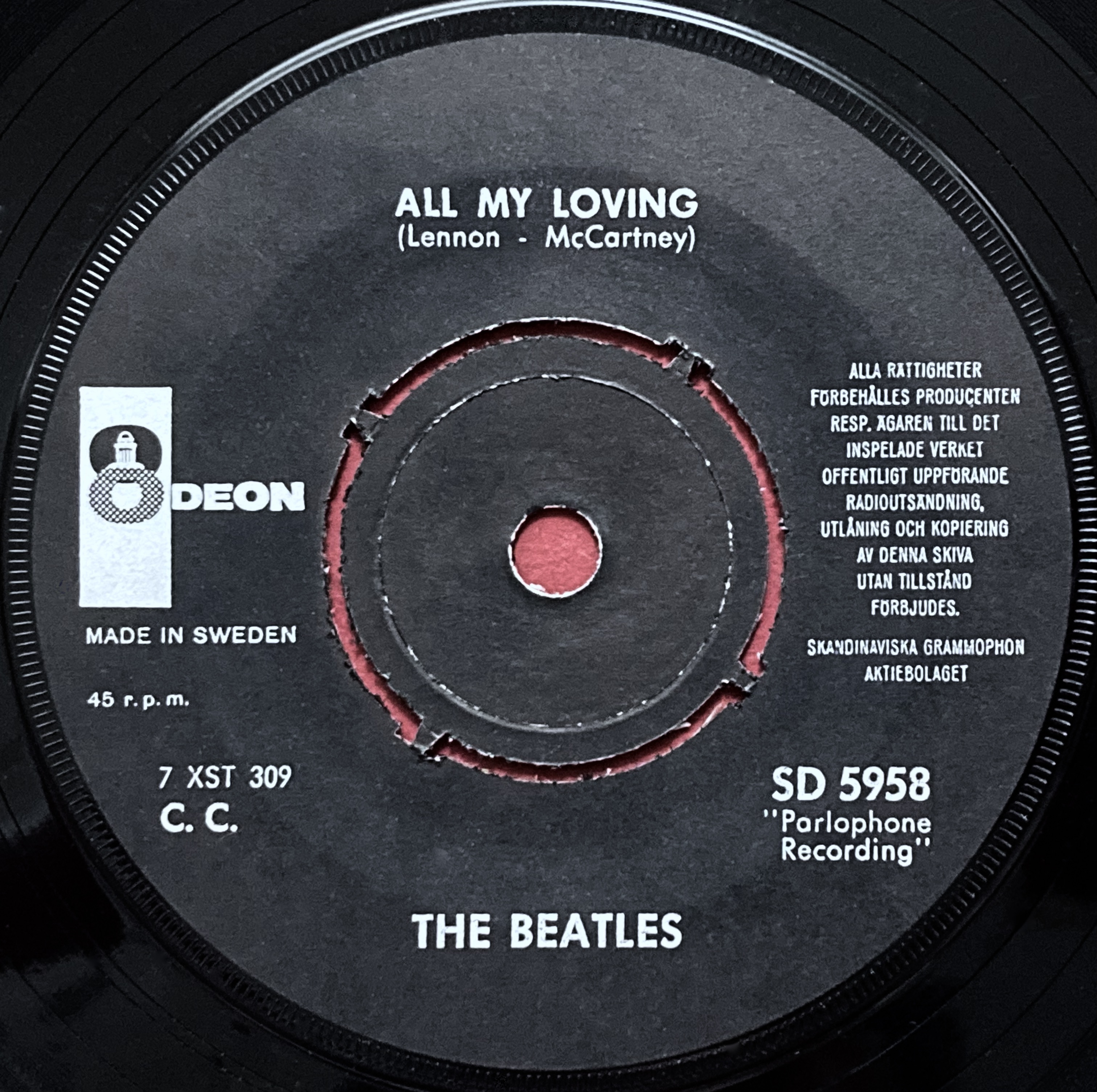 BEATLES - All my loving 7" MÖRKBLÅ Swe PS 1964 - 3