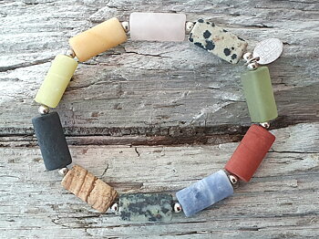 JOD. cylinder bracelet, matte flat in various stones with 3mm ball, silver-925