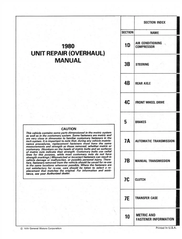 1980 Chevrolet Passanger Cars & Light Duty Trucks Unit Repair Manual Overhaul - 2